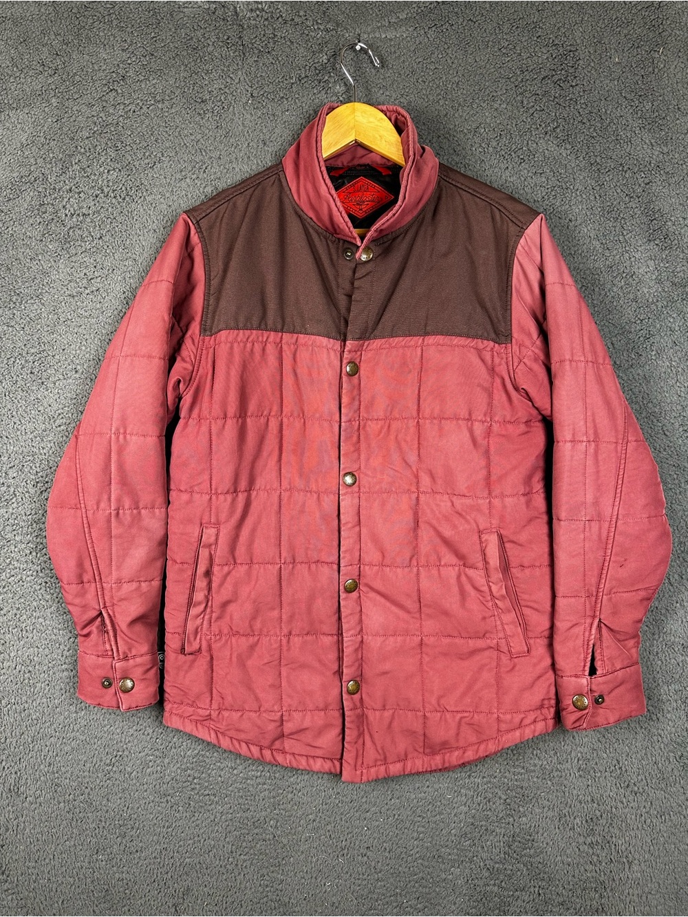 Airblaster S.Layer Mens Small Quilted Snap Front Jacket Maroon Brown Canvas Yoke